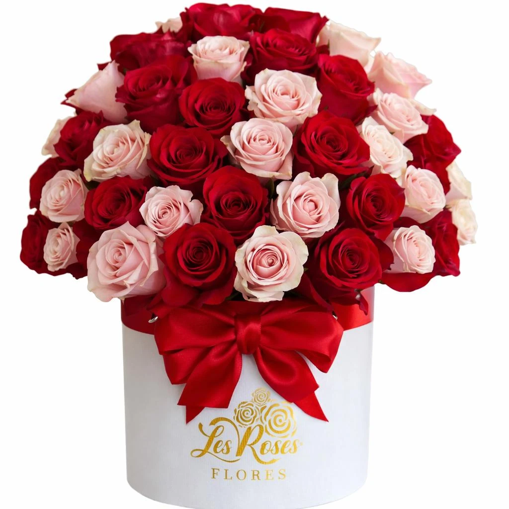 Caja De Rosas Rojas Y Rosadas X40 – Premium. Estuche de rosas para Amor y Amistad de Flores Les Roses, envío a domicilio.
