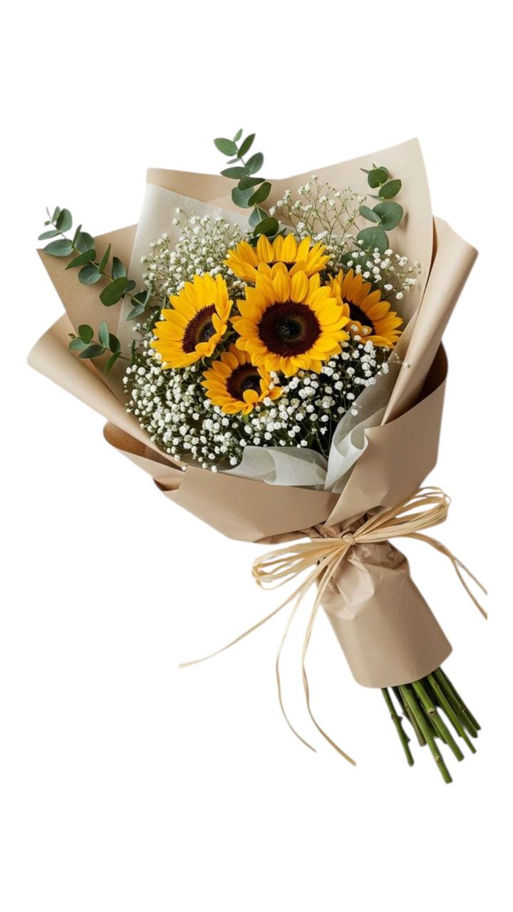 Flores amarillas: ramo de girasoles  — flores para agradecimiento. Flores Les Roses, envío a domicilio.