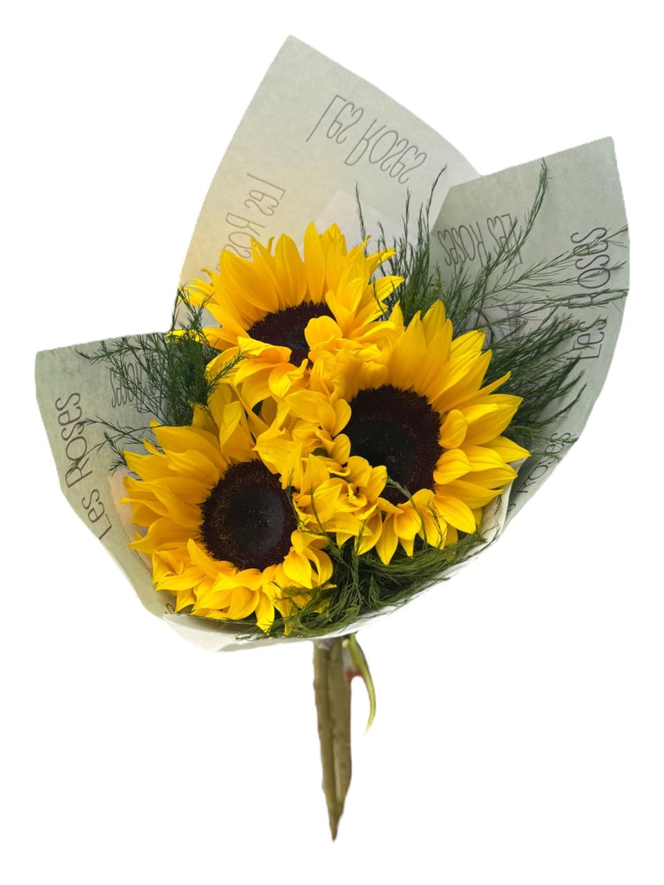 Flores amarillos: triada de girasoles  — flores para agradecimiento. Flores Les Roses, envío a domicilio.