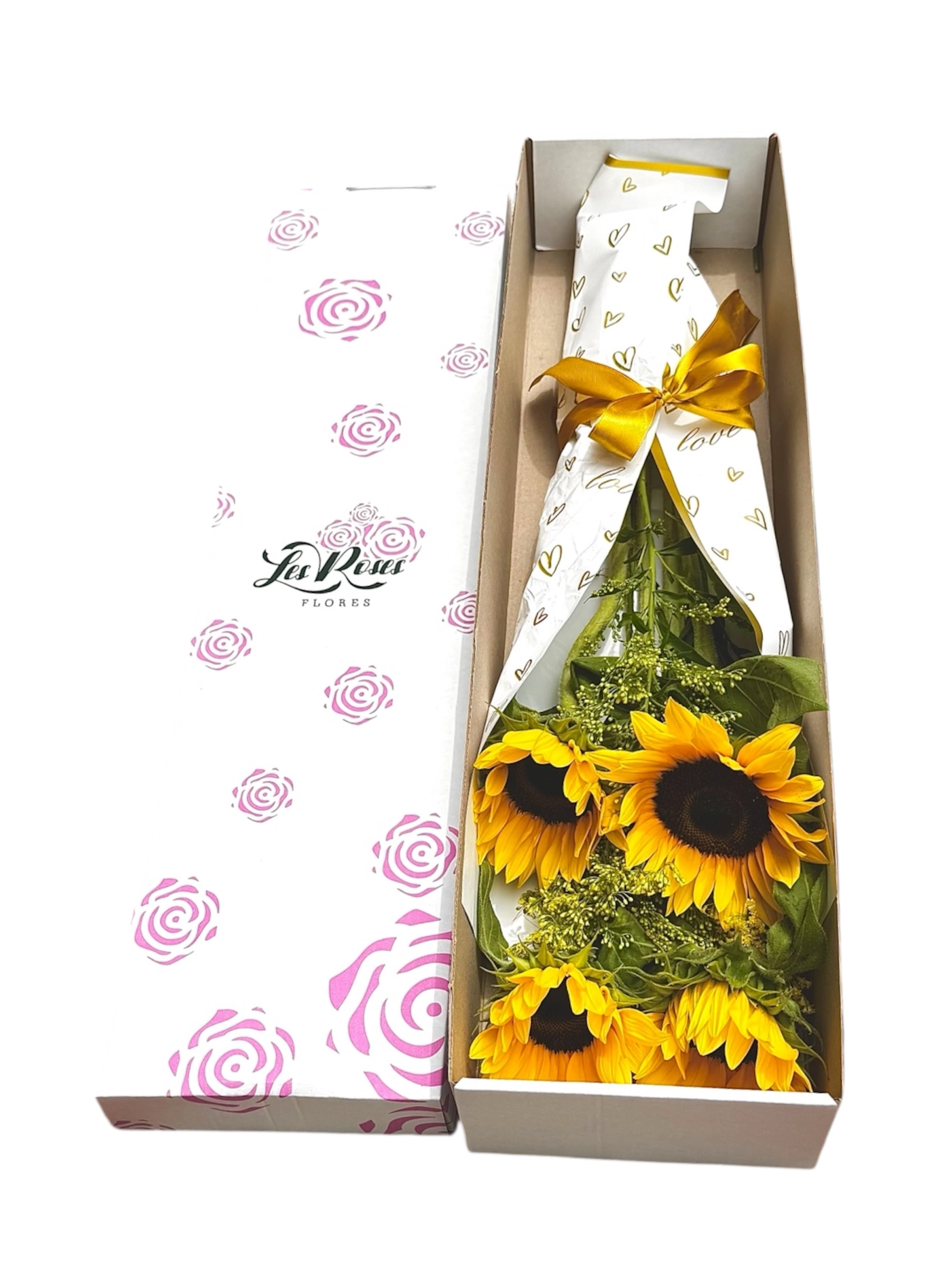 Girasoles En Caja Les Roses — flores para agradecimiento. Flores Les Roses, envío a domicilio.