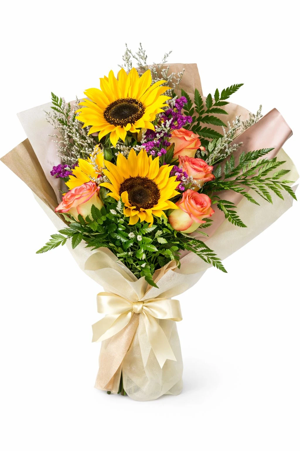 Ramo De Girasoles X2 Y Rosas Amarillas X3 — flores para agradecimiento. Flores Les Roses, envío a domicilio.