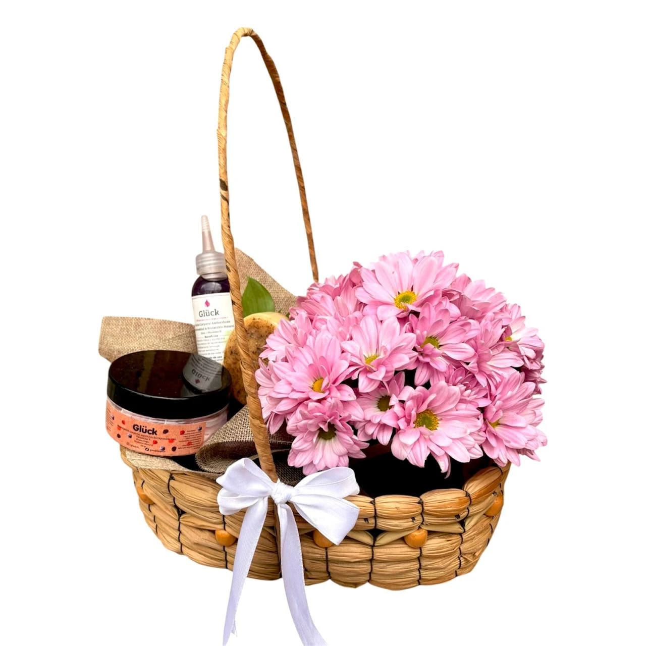 Ramo De Margaritas Moradas Con Ancheta De Autocuidado — flores para agradecimiento. Flores Les Roses, envío a domicilio.