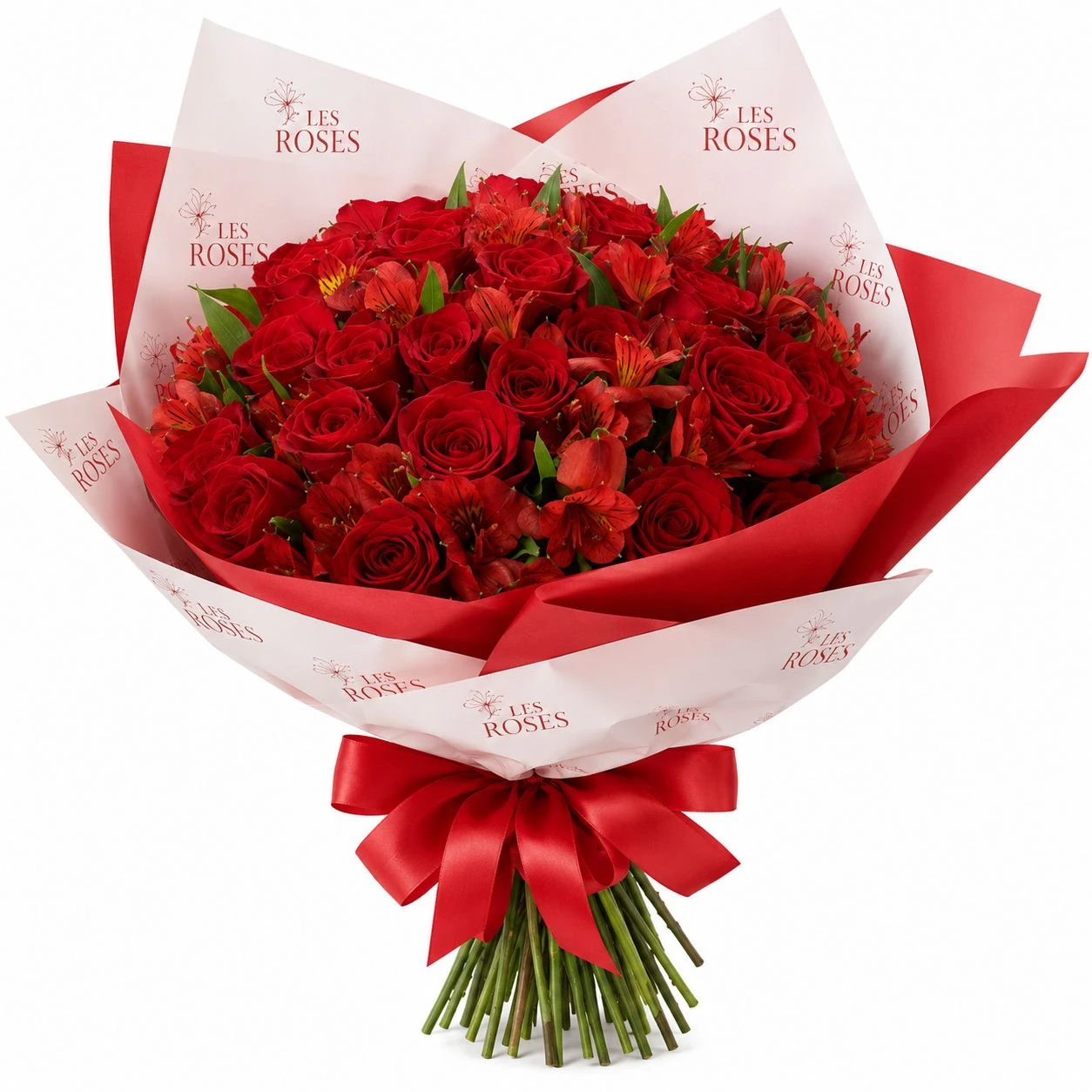 Ramo De Rosas Rojas X24 Con Astromelias. Flores Les Roses, envío a domicilio.